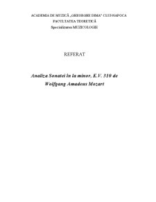 Analiza Sonatei în La Minor, KV 310 de Wolfgang Amadeus Mozart - Pagina 1