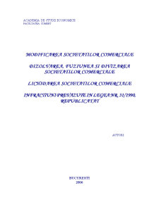 Modificarea societăților comerciale; dizolvarea, fuziunea și divizarea societăților comerciale; lichidarea societăților comerciale; infracțiuni prevăzute în legea nr. 31-1990, republicat - Pagina 1