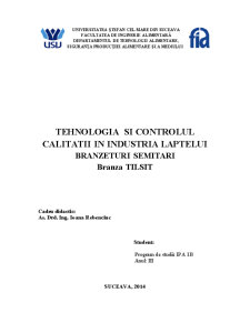 Tehnologia și controlul calității în industria laptelui. brânzeturi semitari. brânza Tilsit - Pagina 1