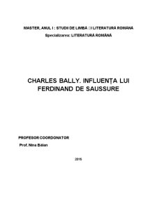 Charles Bally - influența lui Ferdinand de Saussure - Pagina 1