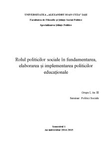 Rolul politicilor sociale în fundamentarea, elaborarea și implementarea politicilor educaționale - Pagina 1