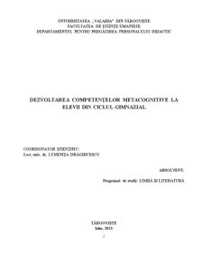 Dezvoltarea Competențelor Metacognitive la Elevii din Ciclul Gimnazial - Pagina 2
