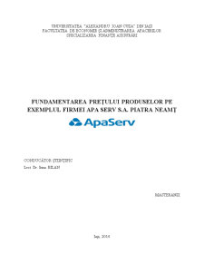 Fundamentarea prețului produselor pe exemplul firmei Apa Serv SA Piatra Neamț - Pagina 1