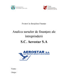 Analiza surselor de finanțare ale întreprinderii SC Aerostar SA - Pagina 1