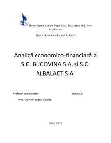Analiza economico-financiară a SC Bucovina SA și Albalact SA - Pagina 1