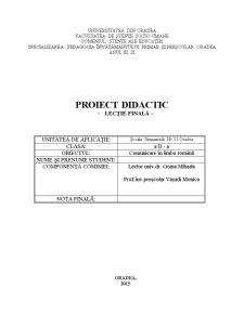 Proiect didactic CLR Vulpea și puișorul - Pagina 1
