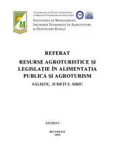 Resurse agroturistice și legislație în alimentația publică și agroturism Săliște, Județul Sibiu - Pagina 1