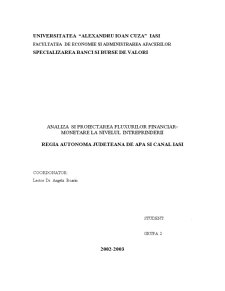 Analiza și proiectarea fluxurilor financiar-monetare la nivelul întreprinderii - Regia Autonomă Județeană de Apă și Canal Iași - Pagina 1