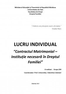 Contractul Matrimonial - Instituție necesară în Dreptul Familiei - Pagina 1