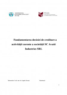 Fundamentarea deciziei de creditare a activității curente a societății SC Avatti Industries SRL - Pagina 1