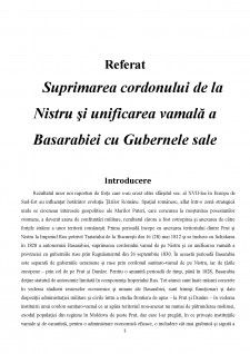 Suprimarea cordonului de la Nistru și unificarea vamală a Basarabiei cu Gubernele sale - Pagina 1