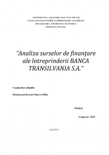 Analiza surselor de finanțare ale întreprinderii Banca Transilvania S.A. - Pagina 1