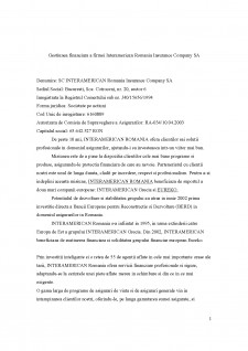 Gestiunea financiară a firmei Interamerican România Insurance Company SA - Pagina 1