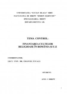 Finanțarea cultelor religioase în România și U.E - Pagina 1
