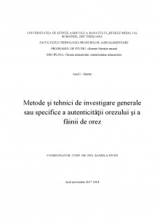 Metode și tehnici de investigare generale sau specifice a autenticității orezului și a făinii de orez - Pagina 1