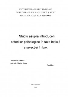 Studiu asupra introducerii criteriilor psihologice în faza inițială a selecției în box - Pagina 1