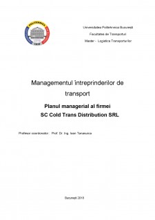 Planul managerial al firmei SC Cold Trans Distribution SRL - Pagina 1