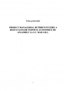 Proiect managerial de îmbunătățire a rezultatelor tehnico- economice de ansamblu la SC Mad SRL - Pagina 3