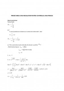 Proiectarea unui regulator pentru controlul unui proces - Pagina 1