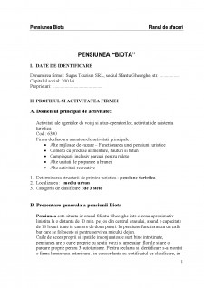 Plan de afacere Pensiunea Biota - Pagina 1