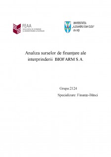 Analiza surselor de finanțare ale Înterprinderii Biofarm SA - Pagina 1