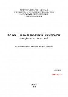 ISA 320 - Pragul de semnificație în planificarea și desfășurarea unui audit - Pagina 1