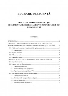 Analiza actelor normative și a reglementărilor fiscale privind importurile din țara noastră - Pagina 1