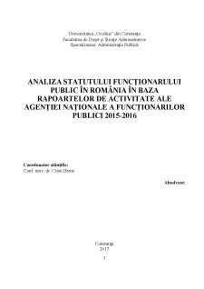 Analiza statutului funcționarului public în România în baza rapoartelor de activitate ale Agenției Naționale a Funcționarilor Publici 2015-2016 - Pagina 2