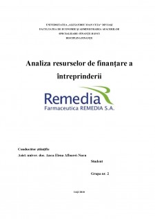 Analiza resurselor de finanțare a întreprinderii Remedia - Pagina 1