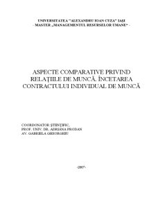 Aspecte comparative privind relațiile de muncă - încetarea contractului individual de muncă - Pagina 1