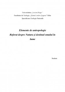 Elemente de antropologie - Natura și destinul omului în lume - Pagina 1