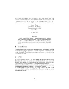 Contribuțiile lui Leonhard Euler în domeniul ecuațiilor diferențiale - Pagina 1