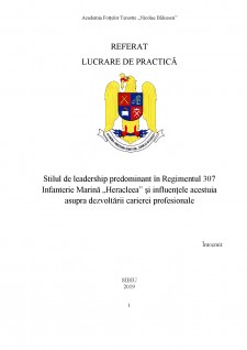Stilul de leadership predominant în Regimentul 307 Infanterie Marină Heracleea și influențele acestuia asupra dezvoltării carierei profesionale - Pagina 1
