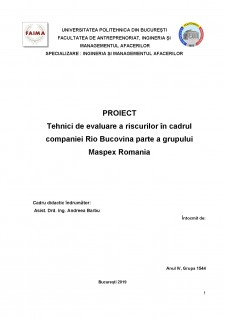 Tehnici de evaluare a riscurilor în cadrul companiei Rio Bucovina parte a grupului Maspex România - Pagina 1
