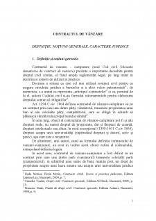 Contractul de vânzare definiție - Noțiuni generale, caractere juridice - Pagina 1