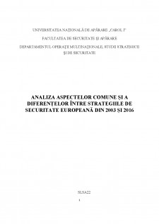 Analiza aspectelor comune și a diferențelor între strategiile de securitate europeană din 2003 și 2016 - Pagina 1