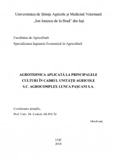 Agrotehnică aplicată la principalele culturi în cadrul unității agricole SC Agrocomplex Luncă Pașcani SA - Pagina 2