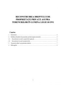 Reconstruirea dreptului de proprietate privată asupra terenurilor în lumină legii 18-1991 - Pagina 1