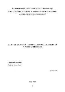 Caiet de practică - Direcția locală de evidență a persoanelor Iași - Pagina 1