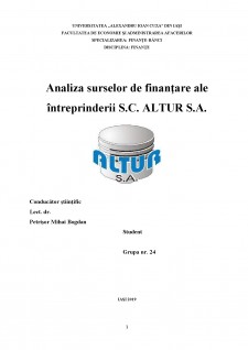 Analiza surselor de finanțare ale întreprinderii SC Altur SA - Pagina 1
