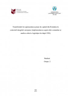Transformări în reglementarea pieței de capital din România în contextul integrării europene (implementarea acquis-ului comunitar și analiza critică a legislației de după 1990) - Pagina 1