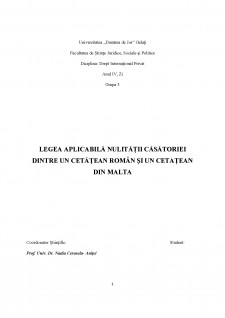 Legea aplicabilă nulității căsătoriei dintre un cetățean român și un cetațean din Malta - Pagina 1