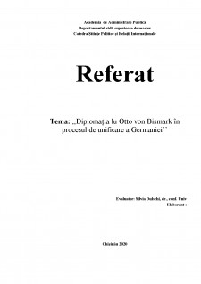 Diplomația lu Otto von Bismark în procesul de unificare a Germaniei - Pagina 1