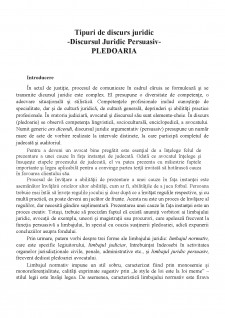 Tipuri de discurs juridic - Discursul juridic persuasiv - Pledoaria - Pagina 1