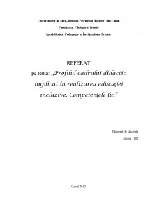 Profilul cadrului didactic implicat în realizarea educației incluzive - Competențele lui - Pagina 1