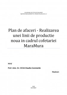 Plan de afaceri - Realizarea unei linii de producție nouă în cadrul cofetăriei MaraMura - Pagina 1