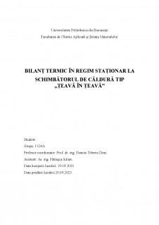 Bilanț termic în regim staționar la schimbătorul de căldură tip Țeavă în Țeavă - Pagina 1