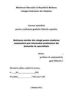 Motivarea elevilor din colegii pentru studierea matematicii prin intermediul problemelor din domeniile de specialitate - Pagina 1