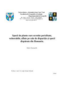 Specii de plante rare ocrotite periclitate, vulnerabile, aflate pe cale de dispariție și specii dispărute din Romania - Pagina 1