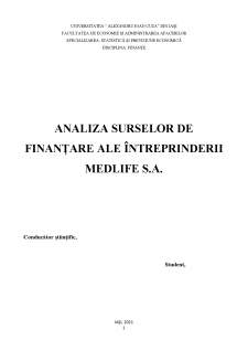 Analiza surselor de finanțare ale întreprinderii Medlife SA - Pagina 1